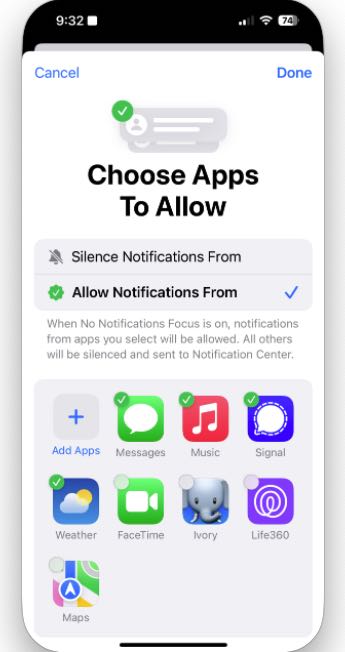 showing the Choose Apps to Allow screen from IOS