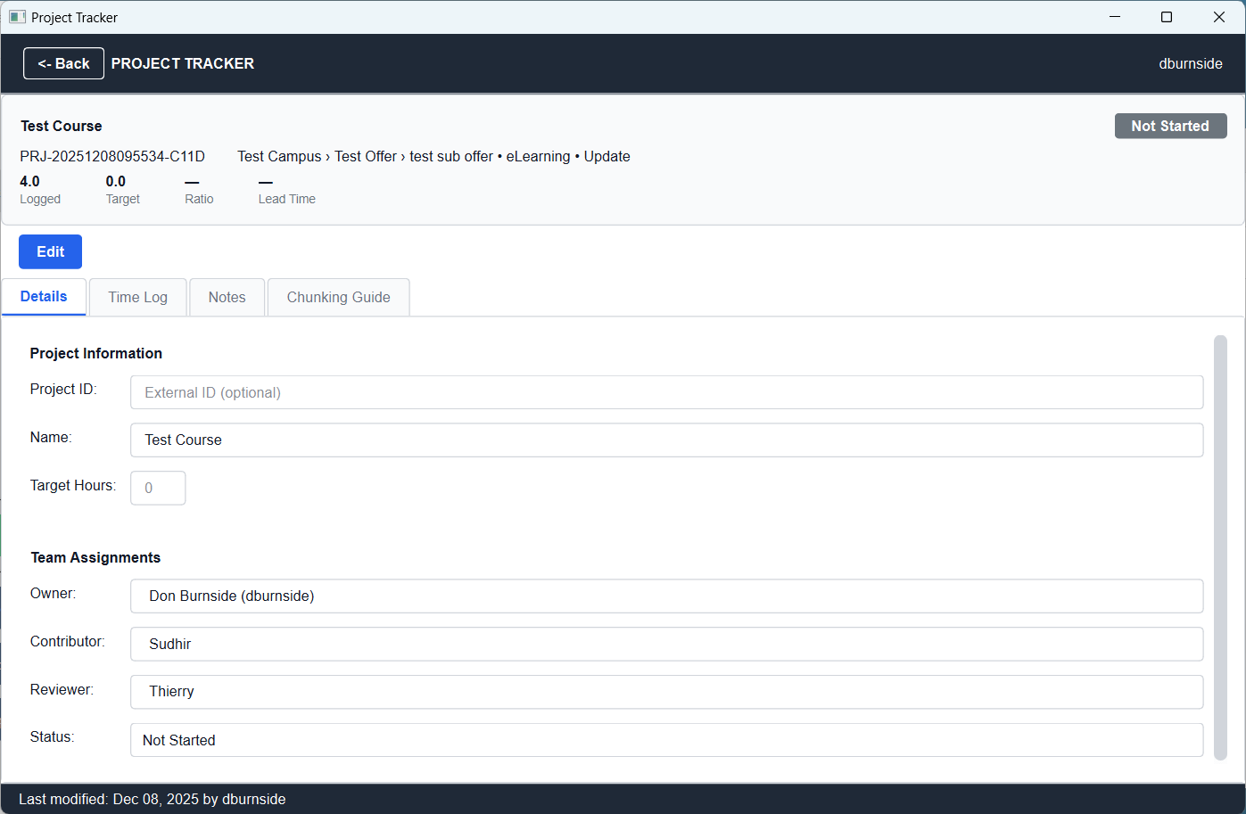screen shot of Project Tracker